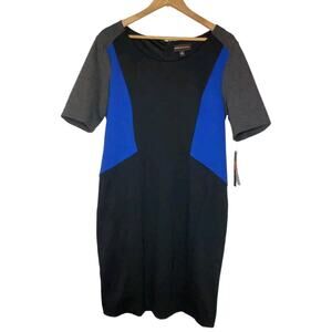 Dana Buchman Sz 16 Color Block Panel Sheath Dress Blue Black